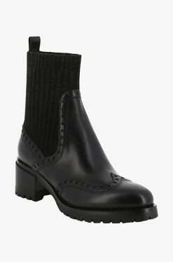 Absatzstiefeletten aus Leder und Strick Brogue 50