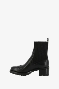 Absatzstiefeletten aus Leder und Strick Brogue 50
