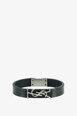 Armband aus Leder und silbernem Metall mit Monogramm Opyum