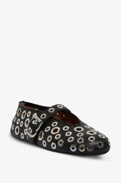 Ballerinas mit runder Spitze aus Leder mit Ösendetails