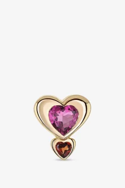 Einzelner Gelbgoldohrstecker mit Tourmalin und Granat Double Heart