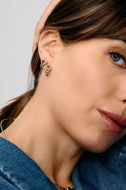 Einzelner Gelbgoldohrstecker mit Tourmalin und Granat Double Heart