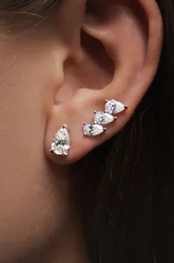 Einzelner Weissgold-Ohrstecker mit Diamanten The Triple Pear