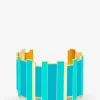 Emaillierte goldene Manschette Inès Multicolore - Bleu Turquoise - 30 mm
