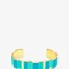 Emaillierter goldener Armreif Inès Multicolore - Bleu Turquoise - 15 mm