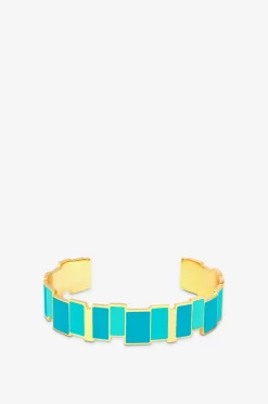 Emaillierter goldener Armreif Inès Multicolore - Bleu Turquoise - 15 mm