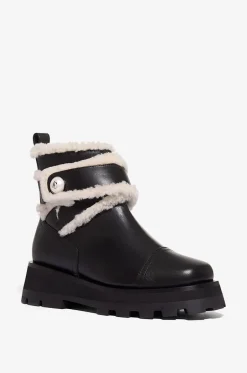 Flache Glattlederstiefeletten mit Shearlingfutter Meena
