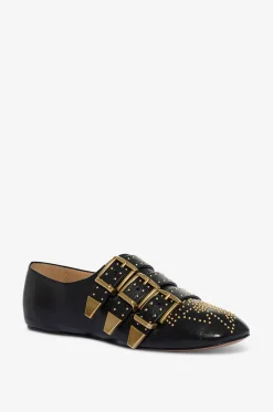 Flache Schuhe aus Leder mit Nieten und Schnallen Susanna