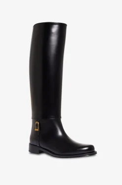 Flache Stiefel aus glattem glänzendem Leder Julia 25