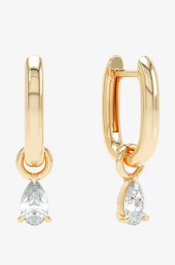 Gelbgold- und Diamantohrringe Allday Polished Huggies Diamond Drop