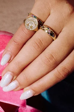 Gelbgoldring mit buntem Saphir Rainbow Sprinkle