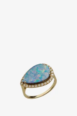 Gelbgold-Ring mit Diamanten und Opal Poire