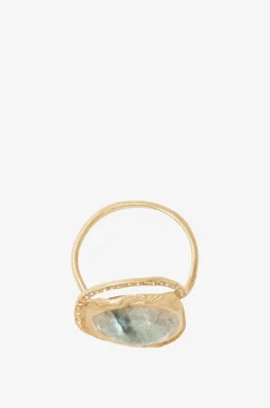Gelbgold-Ring mit Labradorit und Diamanten Gaia