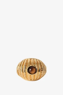 Geriffelter goldener Ring mit Tigerauge Reef