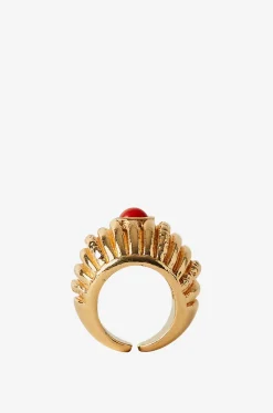 Geriffelter goldener Ring mit Koralle Reef