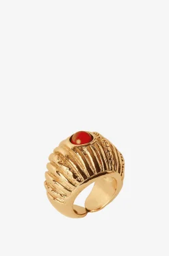 Geriffelter goldener Ring mit Koralle Reef