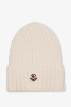 Gerippte Schurwollmütze mit Logopatch