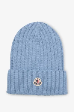 Gerippte Schurwollmütze mit Logopatch