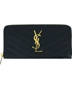 Gesteppte lange Lederbrieftasche mit Zip Monogram
