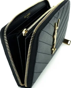 Gesteppte lange Lederbrieftasche mit Zip Monogram