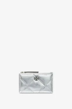 Gestepptes Metallic-Leder-Kartenetuil mit Zip Kira Diamond Quilt