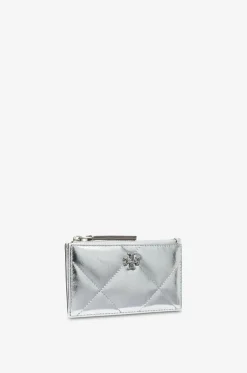 Gestepptes Metallic-Leder-Kartenetuil mit Zip Kira Diamond Quilt