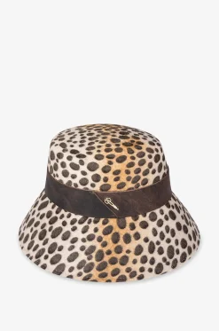 Glockenhut aus Filz mit Leopardenprint und Lederband