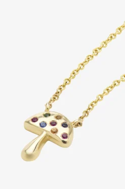 Goldhalskette mit Anhänger Mini Rainbow Sapphire Mushroom
