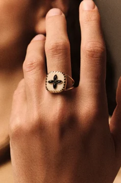 Goldring mit Kunstharz und Onyx Bowie N°2