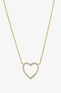 Halskette aus Gelbgold und Diamanten Outline Heart