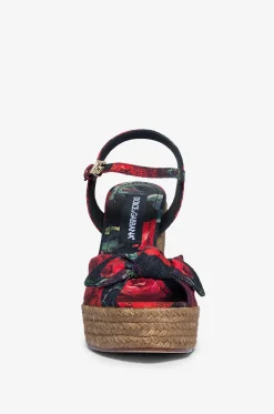 Keilsandalen aus Canvas mit Rosenprint Lolita 80
