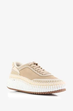 Keilsneakers aus Leder und Stoff Nama