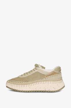 Keilsneakers aus Leder und Stoff Nama