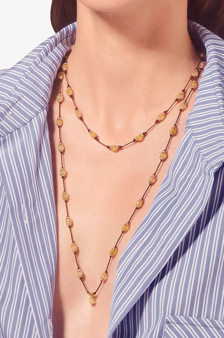 Kordel-Choker-Halskette mit Citrin und Granat Sriphala