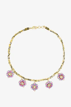 Kordel-Chokerhalskette mit emaillierten Blüten Petunia