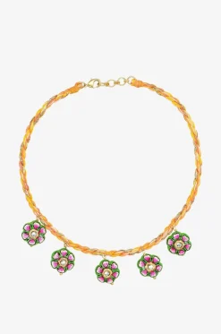 Kordel-Chokerhalskette mit emaillierten Blüten Petunia