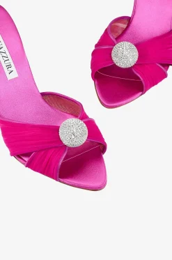 Kristallbesetzte Satin-Pantoletten mit Absatz Mystery 85