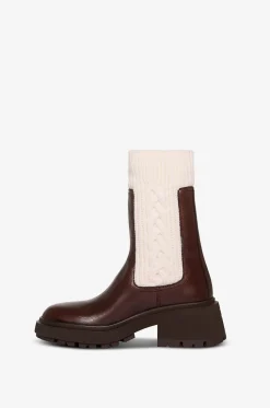 Leder- und Strickstiefeletten mit Absatz Tamia