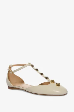Lederballerinas mit T-Riemen und Schmucknieten Céleste