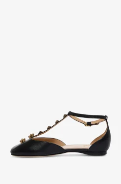 Lederballerinas mit T-Riemen und Schmucknieten Céleste