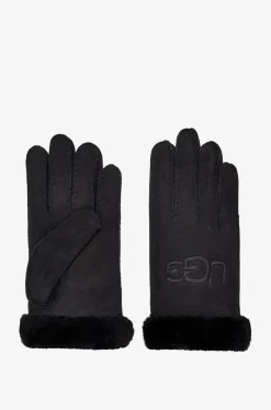 Logo-bestickte Wildleder- und Shearling-Handschuhe