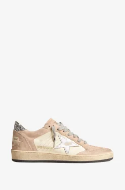Niedrige Leder- und Wildledersneakers mit Glitter Ballstar