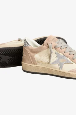 Niedrige Leder- und Wildledersneakers mit Glitter Ballstar