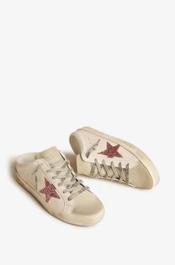 Niedrige Ledersneakers mit Glitterstern Super-Star Sabot