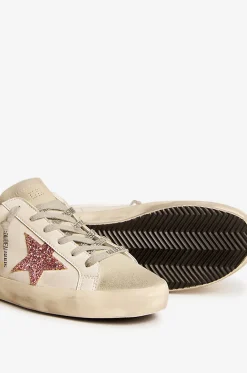 Niedrige Ledersneakers mit Glitterstern Super-Star Sabot