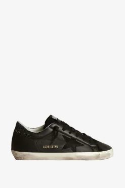 Niedrige Nappa- und Wildledersneakers mit Glitter Super Star