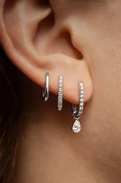 Ovale Minicreolen aus Weissgold und Diamanten Allday Huggies Diamond Drop