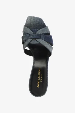 Pantoletten aus ausgewaschenem Denim mit Absatz Tribute 85