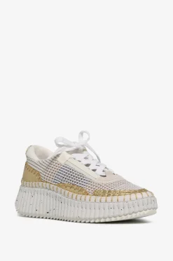 Plateau-Sneakers aus Lurex-Strick und Leder Nama