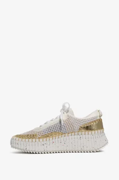 Plateau-Sneakers aus Lurex-Strick und Leder Nama